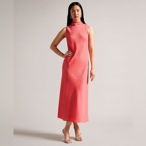 Ted Baker London Eleanor Coral Cowl neck sleveless Midi slip dress Sz XS NWT